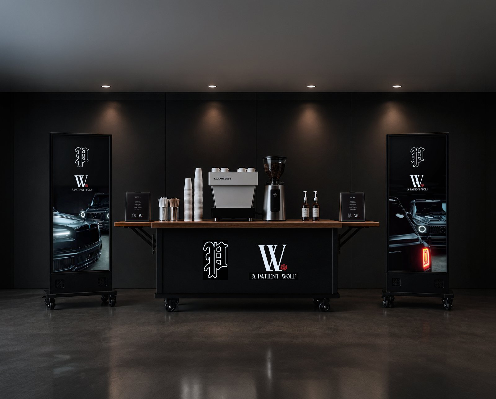 Branded mobile coffee cart with LED screen for coffee catering in the San Fernando Valley, California