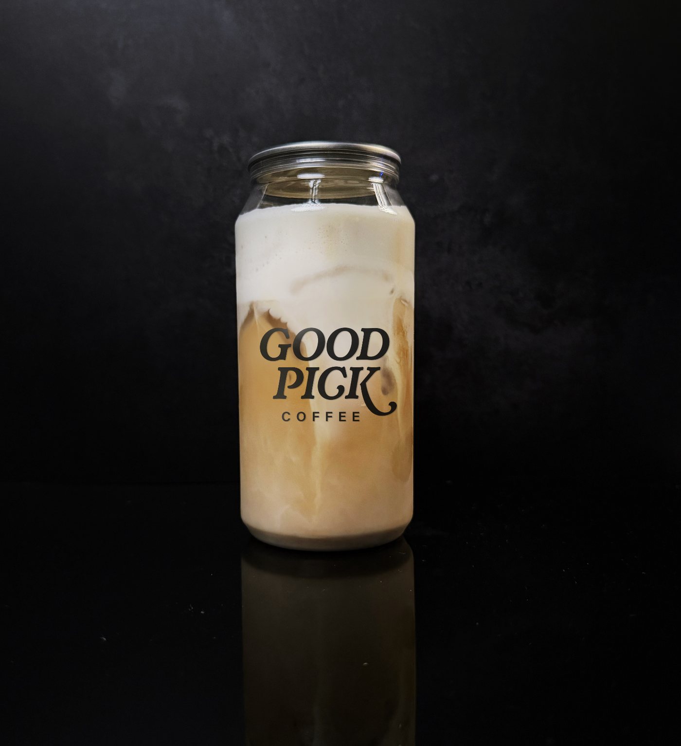 Good Pick canned iced latte with custom logo, a grab-and-go drink for sports events and tournaments in Los Angeles
