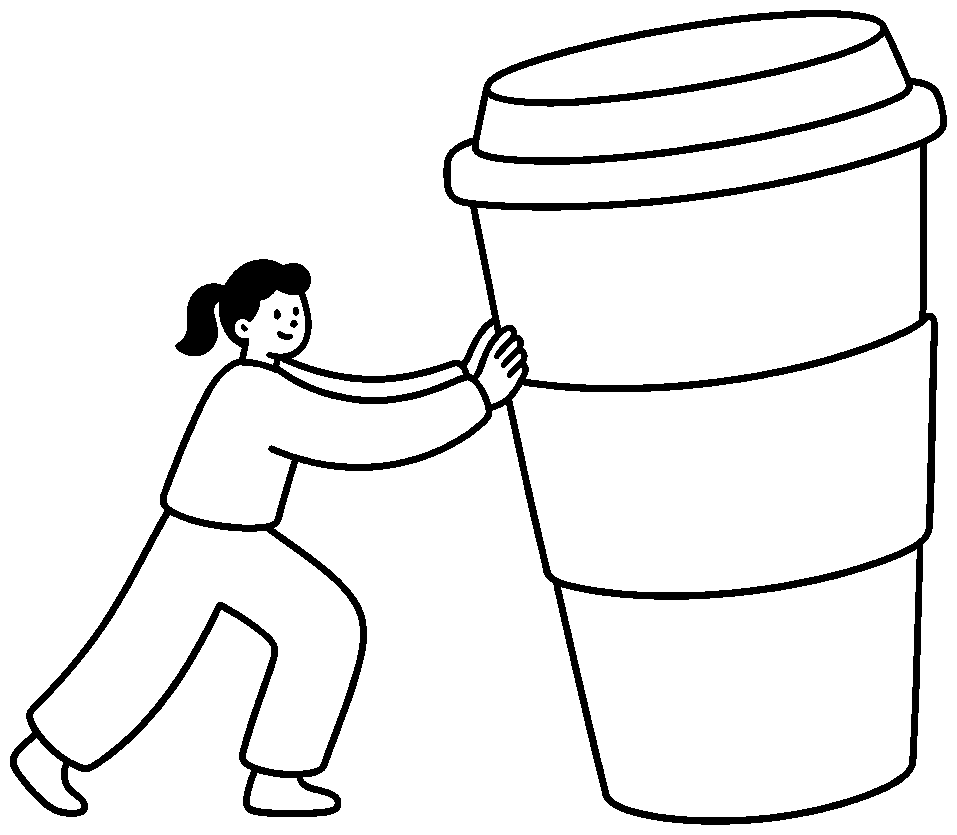 Illustration of someone pushing a giant coffee cup